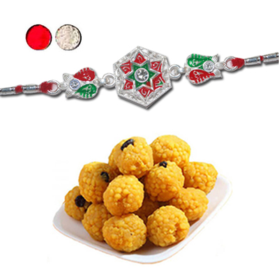 "Rakhi - SIL-6130 A (Single Rakhi), 500gms of Laddu - Click here to View more details about this Product